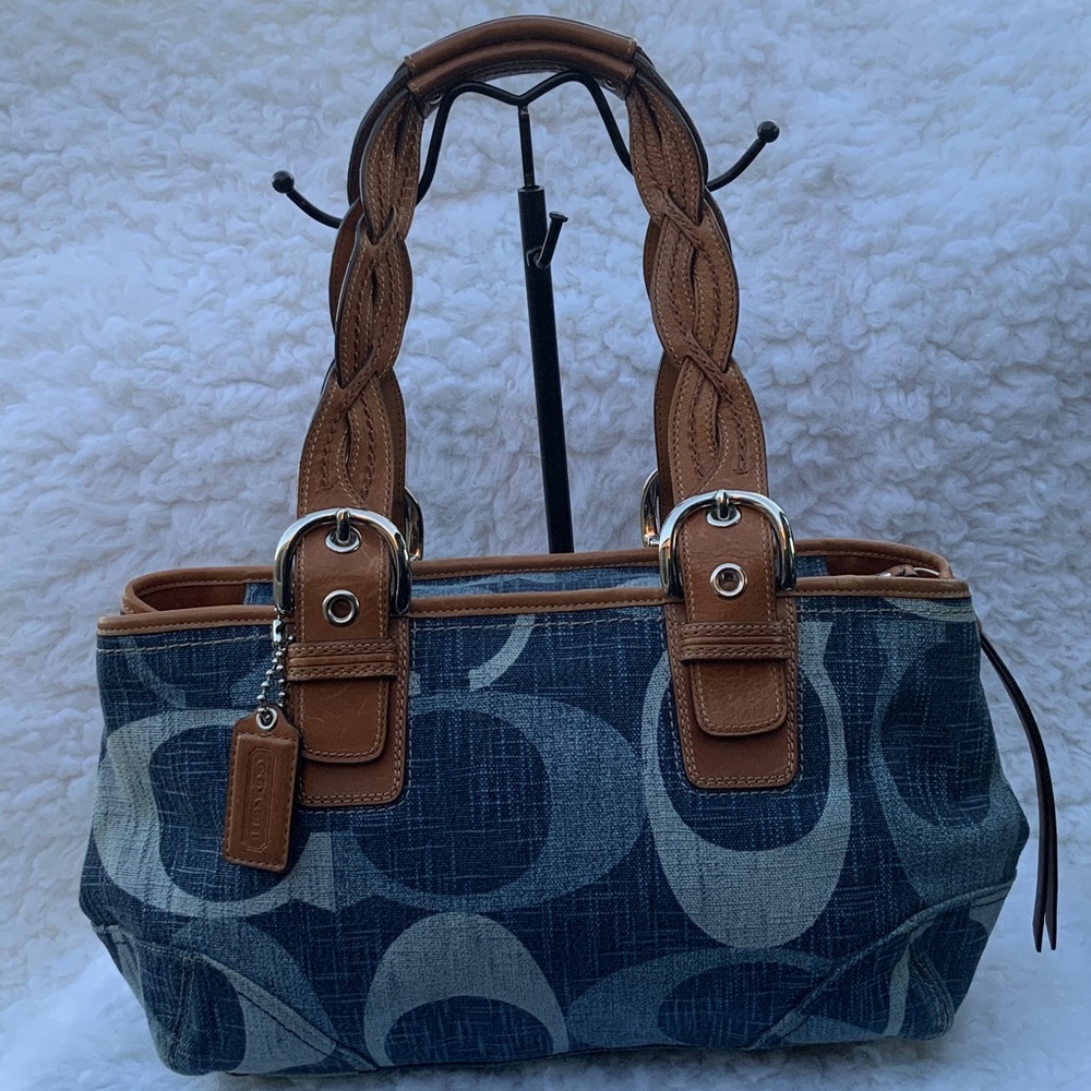 Coach Y2K Carly Denim Signature Satchel W/Leather Trim & Braided Handles EUC)🔥🔥🔥